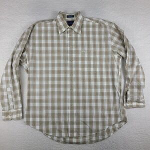 Faconnable Dress Shirt Mens XL Brown Beige Plaid Cotton Button‎ Up USA MADE GC